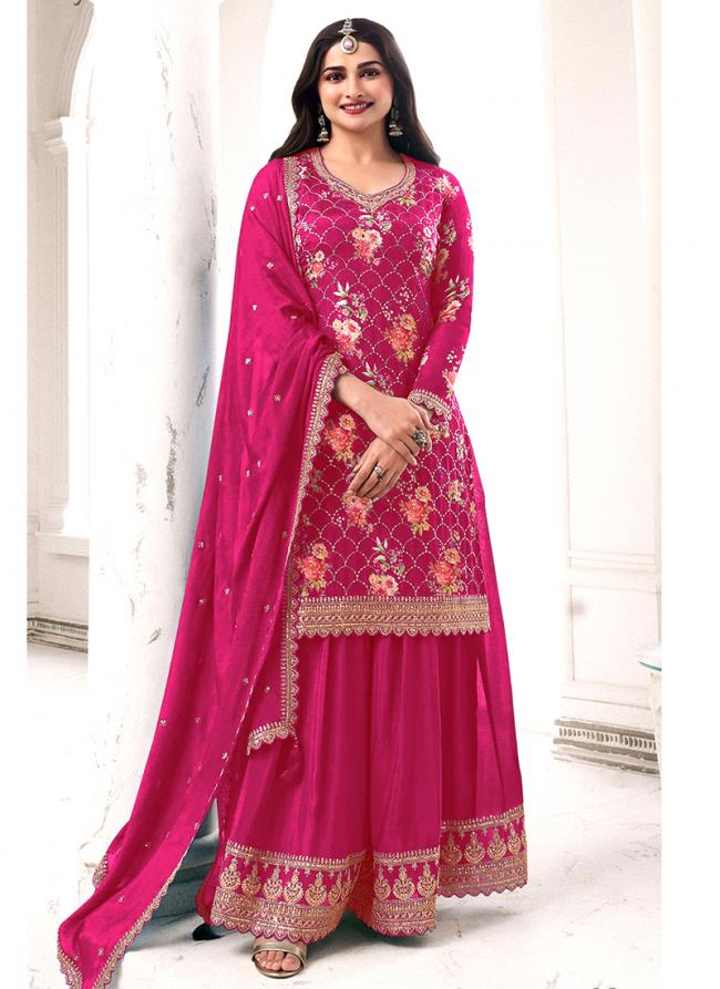 Chinnon Pink Wedding Wear Printed Plazzo Suit